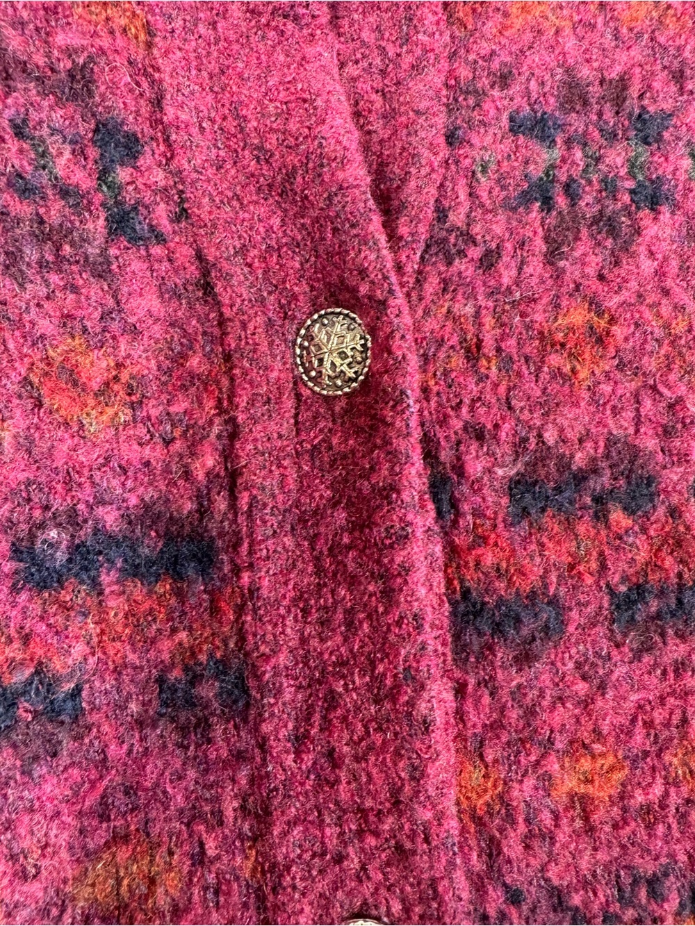 Harley Fair Isle Scottish Wool Cardigan Pink Small Cottagecore Cozy Sweater - Picture 8 of 12